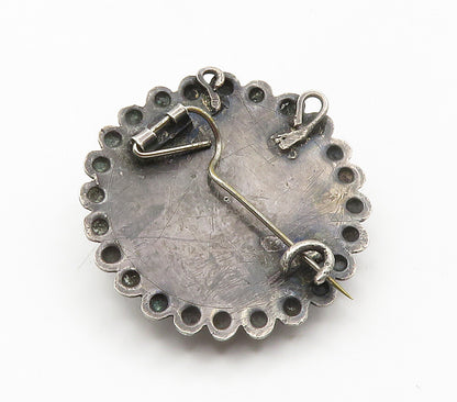 925 Sterling Silver  Vintage Antique Amber Dark Tone Round Brooch Pin  BP6063