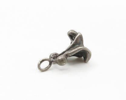 925 Sterling Silver  Vintage Modernist Sculpted Sitting Couple Pendant PT13473