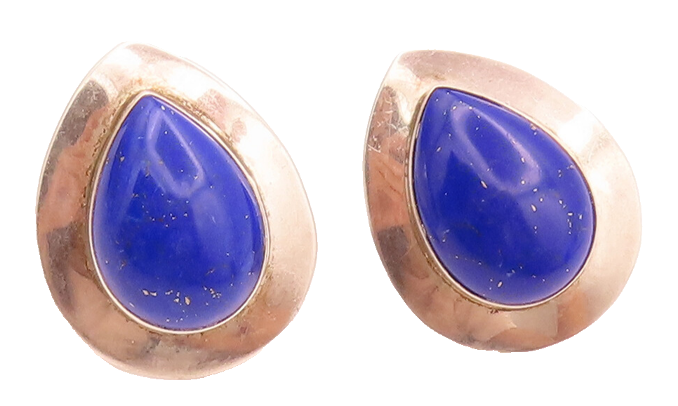 925 Sterling Silver  Vintage Blue Sodalite Teardrop Cabochon Earrings EG12425