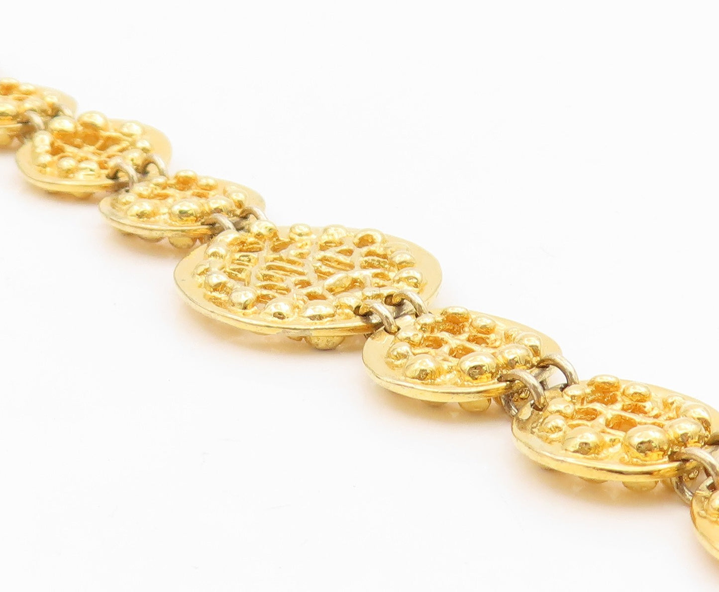 925 Sterling Silver Vintage Bracelet Gold Plated Round Cutout Medallion  BT11529