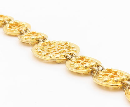 925 Sterling Silver Vintage Bracelet Gold Plated Round Cutout Medallion  BT11529