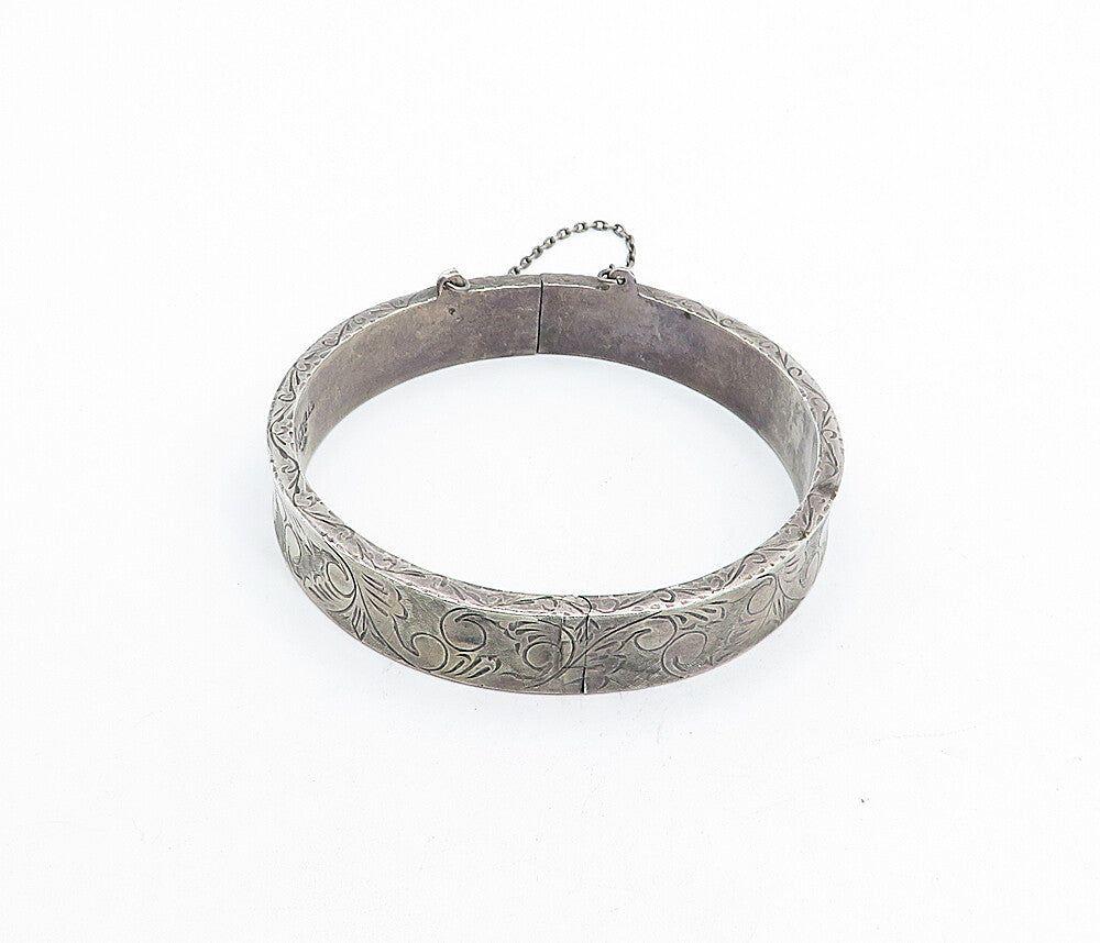 SIAM 925 Silver  Vintage Swirl Floral Vine Etched Bangle Bracelet  BT1504