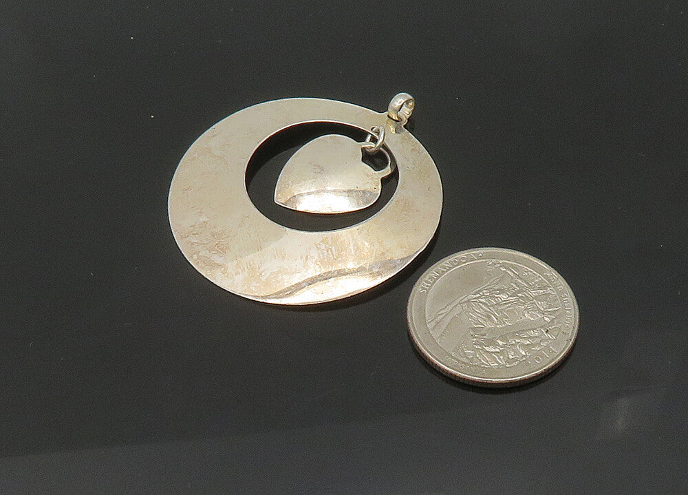 925 Sterling Silver  Vintage Dangling Love Heart Open Circle Pendant  PT16999