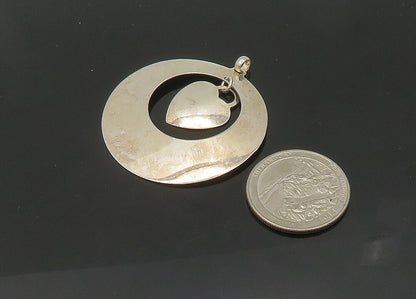 925 Sterling Silver  Vintage Dangling Love Heart Open Circle Pendant  PT16999