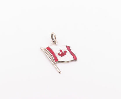 925 Sterling Silver  Vintage Petite Enamel Canadian Flag Pendant  PT15973
