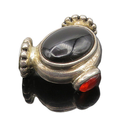 ESPO 925 Silver  Vintage Cabochon Cut Black Onyx & Amber Pendant  PT12697