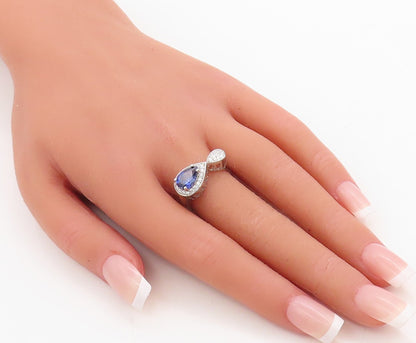 925 Sterling Silver Vintage Ring Designer Sapphire & CZ Infinity  Sz 7  RG30557
