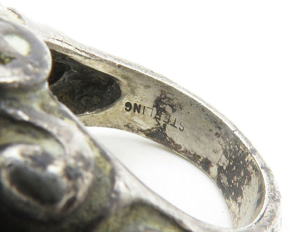 925 Sterling Silver  Vintage Oxidized Chiseled Design Band Ring Sz 8.5 RG17165