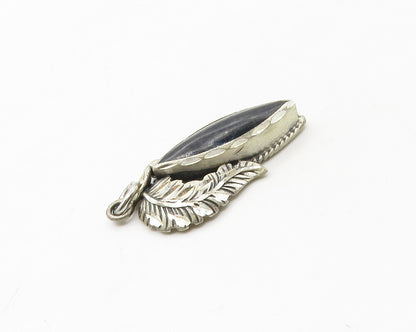 925 Sterling Silver  Vintage Abalone Shell Floral Leaf Motif Pendant  PT13537