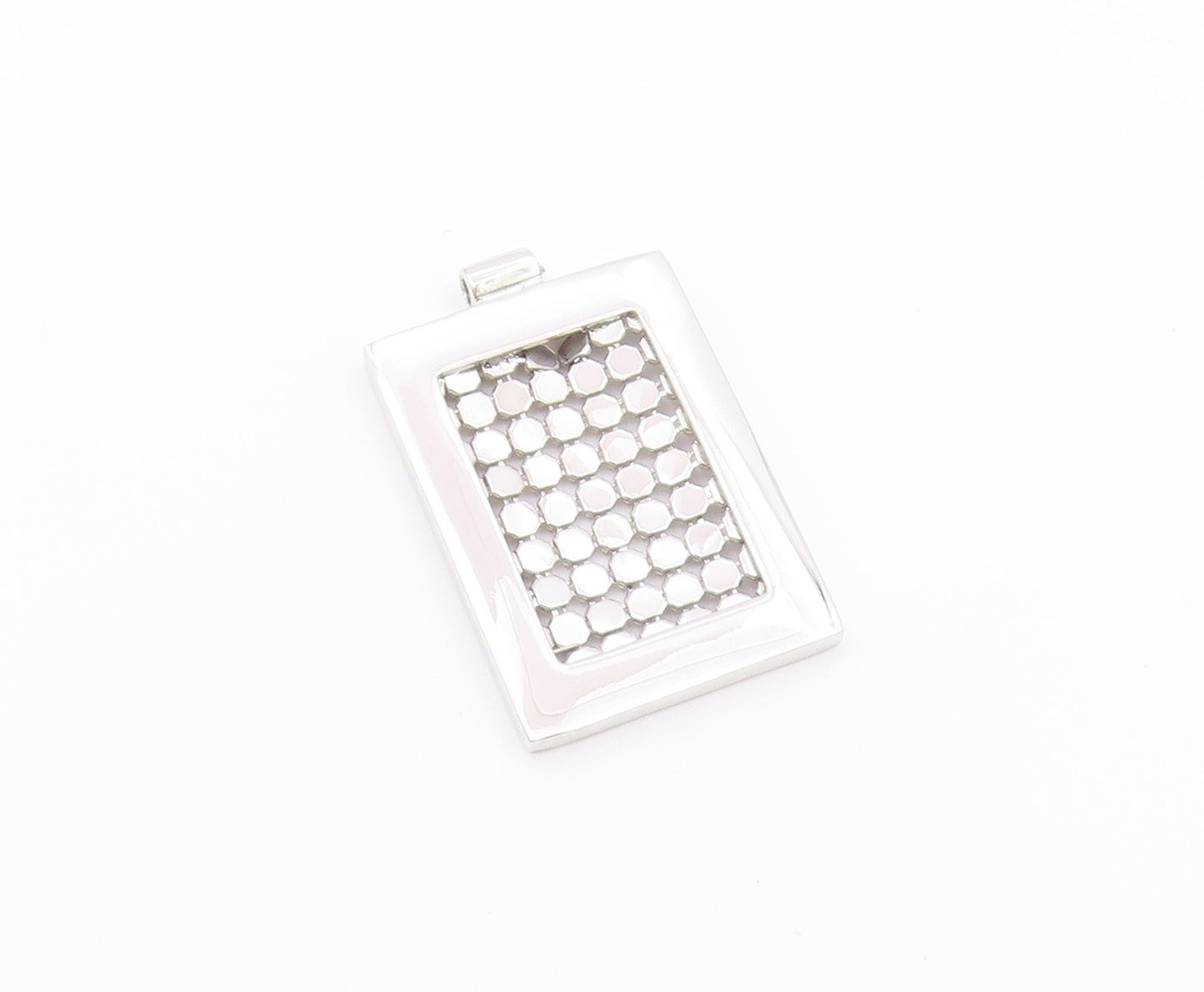 925 Sterling Silver  Shiny Polished Circle Square Slide Pendant  PT12126