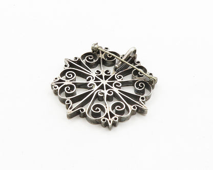 DESIGNER 925 Silver  Vintage Dark Tone Swirl Flower Motif Brooch Pin  BP7772