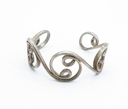 MEXICO 925 Silver  Vintage Dark Tone Baroque Swirl Cuff Bracelet  BT2991