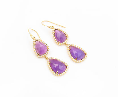925 Sterling Silver Vintage Earrings Gold Plated Amethyst Halo Sapphire  EG13379