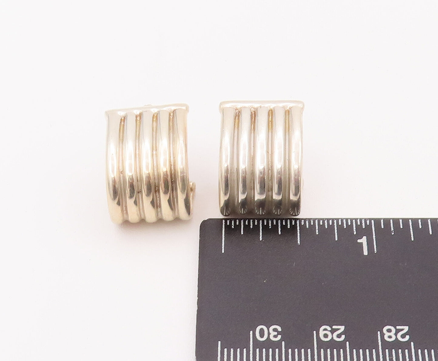 925 Sterling Silver Vintage Earrings ESPO SIG Solid Grooved Open J Hoops EG12937