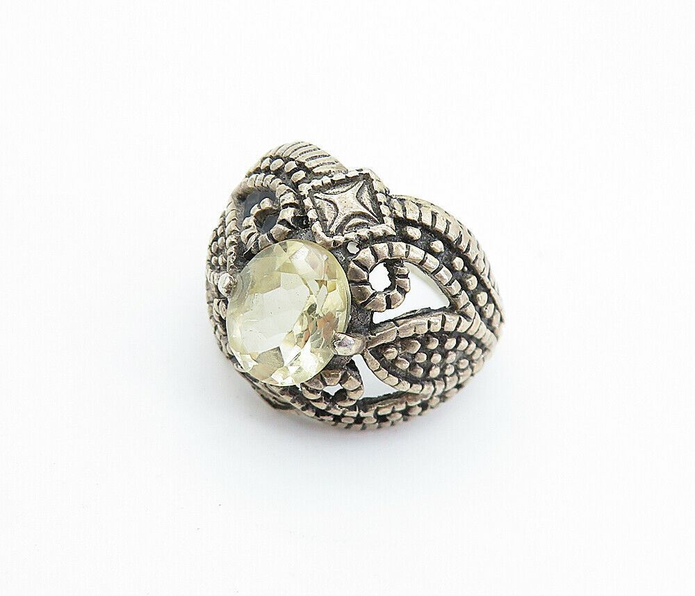 925 Sterling Silver  Vintage Topaz Dark Tone Swirl Cocktail Ring Sz 7  RG7855