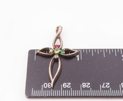 LENOX 925 Silver Vintage Pearl Ruby Emerald & Multi Stone Pendant PT19991