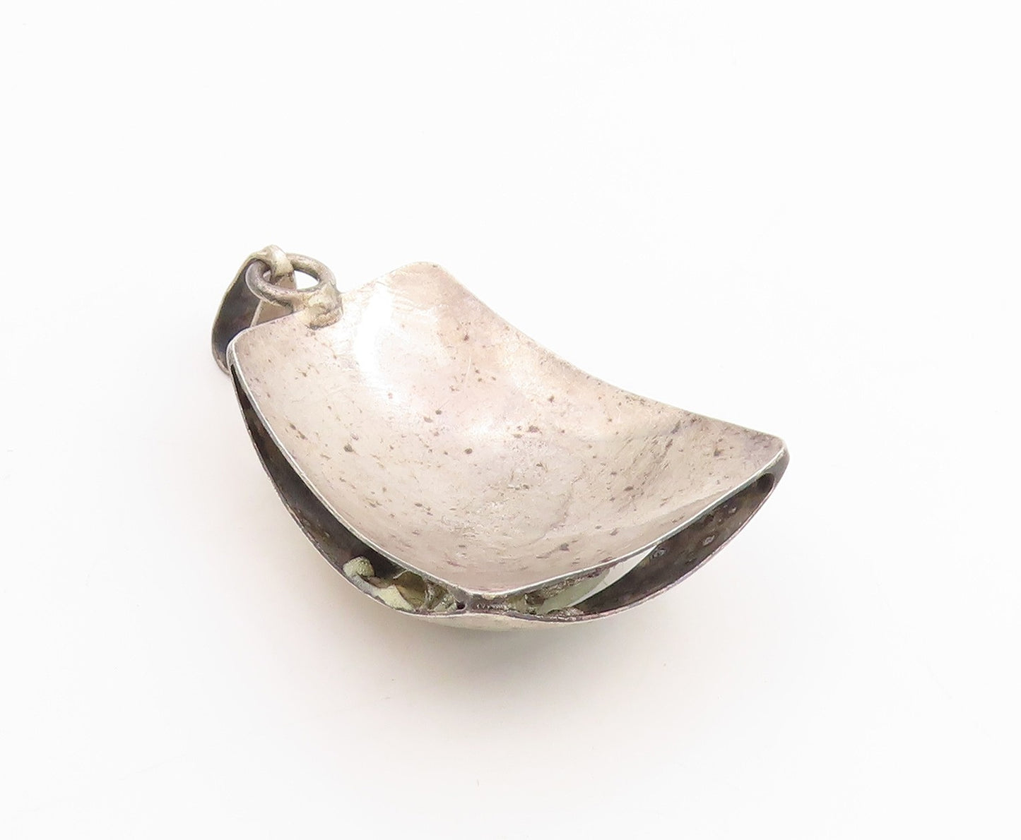 925 Sterling Silver Vintage Pendant POLAND Green Cabochon Gemstone   PT25155
