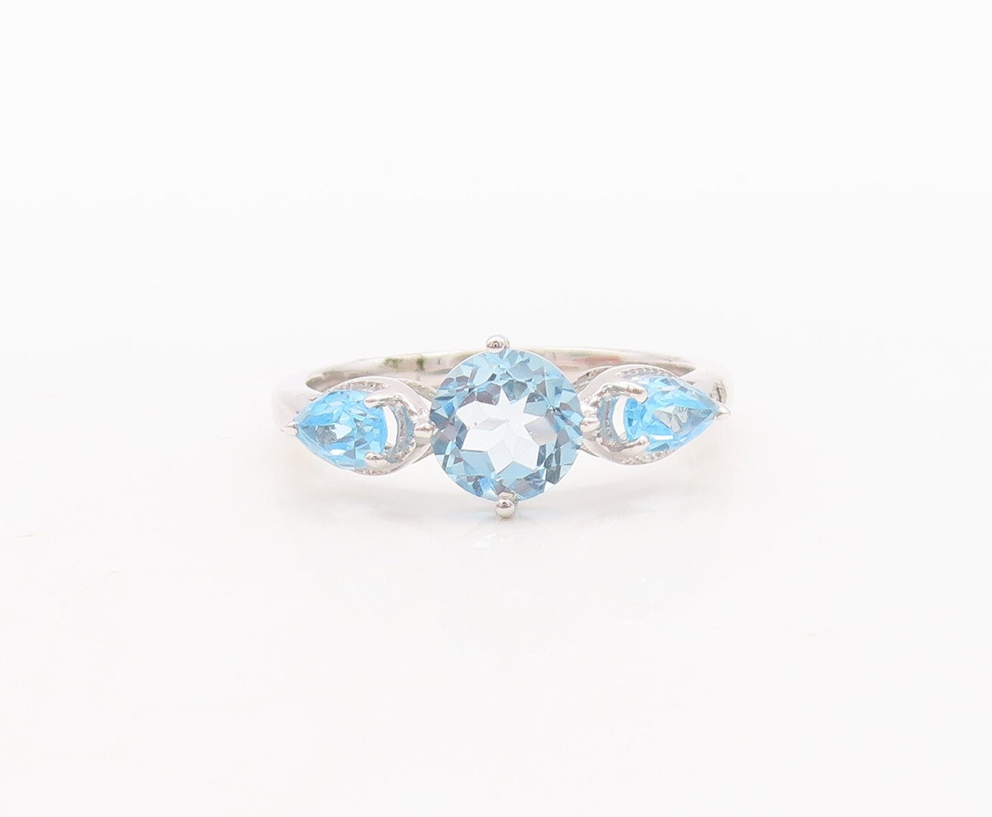925 Sterling Silver Vintage Ring Round & Drop Cut Blue Topaz  Sz 7  RG29459