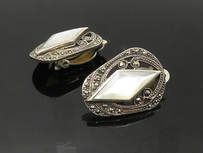 925 Silver  Vintage Shiny Mother of Pearl Non Pierce Drop Earrings  EG11507