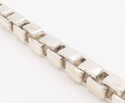 925 Sterling Silver Vintage Necklace Solid Geometric Venetian Box Chain  NE4692