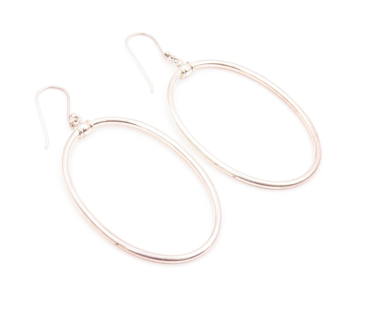 925 Sterling Silver Vintage Earrings Dangling Large Solid Oval Ring  EG13363