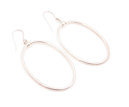 925 Sterling Silver Vintage Earrings Dangling Large Solid Oval Ring  EG13363