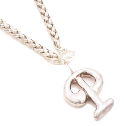 UNO DE 50 925 Silver  Vintage P Initial Pendant Wheat Chain Necklace  NE2175