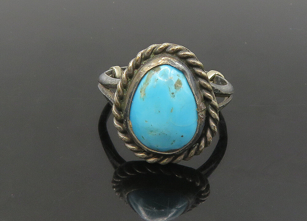NAVAJO 925 Silver  Vintage Turquoise Oxidized Cocktail Ring Sz 6  RG21883