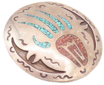 925 Sterling Silver Brooch Pin Vintage NAVAJO ZUNI Crushed Turquoise  BP10691