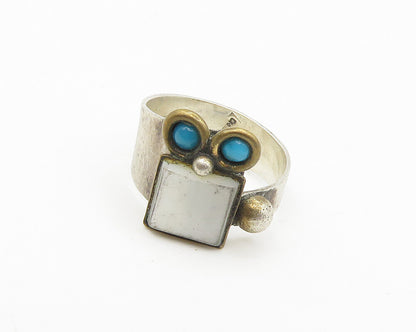 LOUIS BOOTH 925 Silver  Vintage Mother Of Pearl & Turquoise Ring Sz 5  RG18251