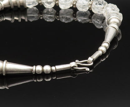 Solid Silver Vintage Heavy Hammered Circle Beaded Clear Stone Necklace  NE3916