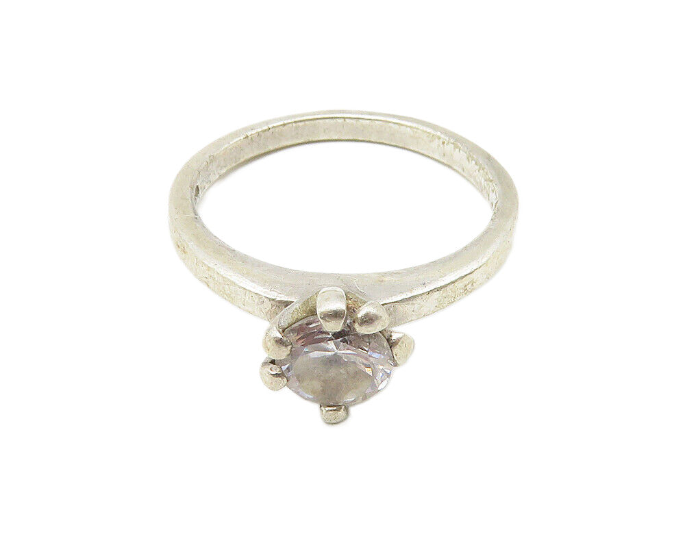 925 Sterling Silver  Vintage Prong Set Topaz Solitaire Ring Sz 8  RG10243