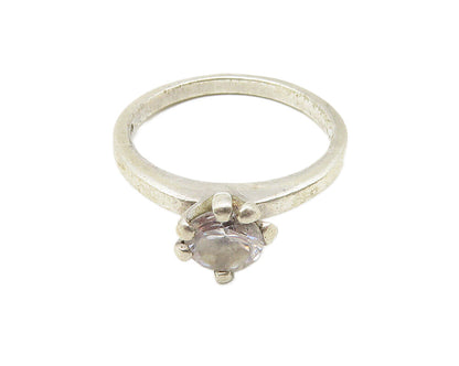 925 Sterling Silver  Vintage Prong Set Topaz Solitaire Ring Sz 8  RG10243