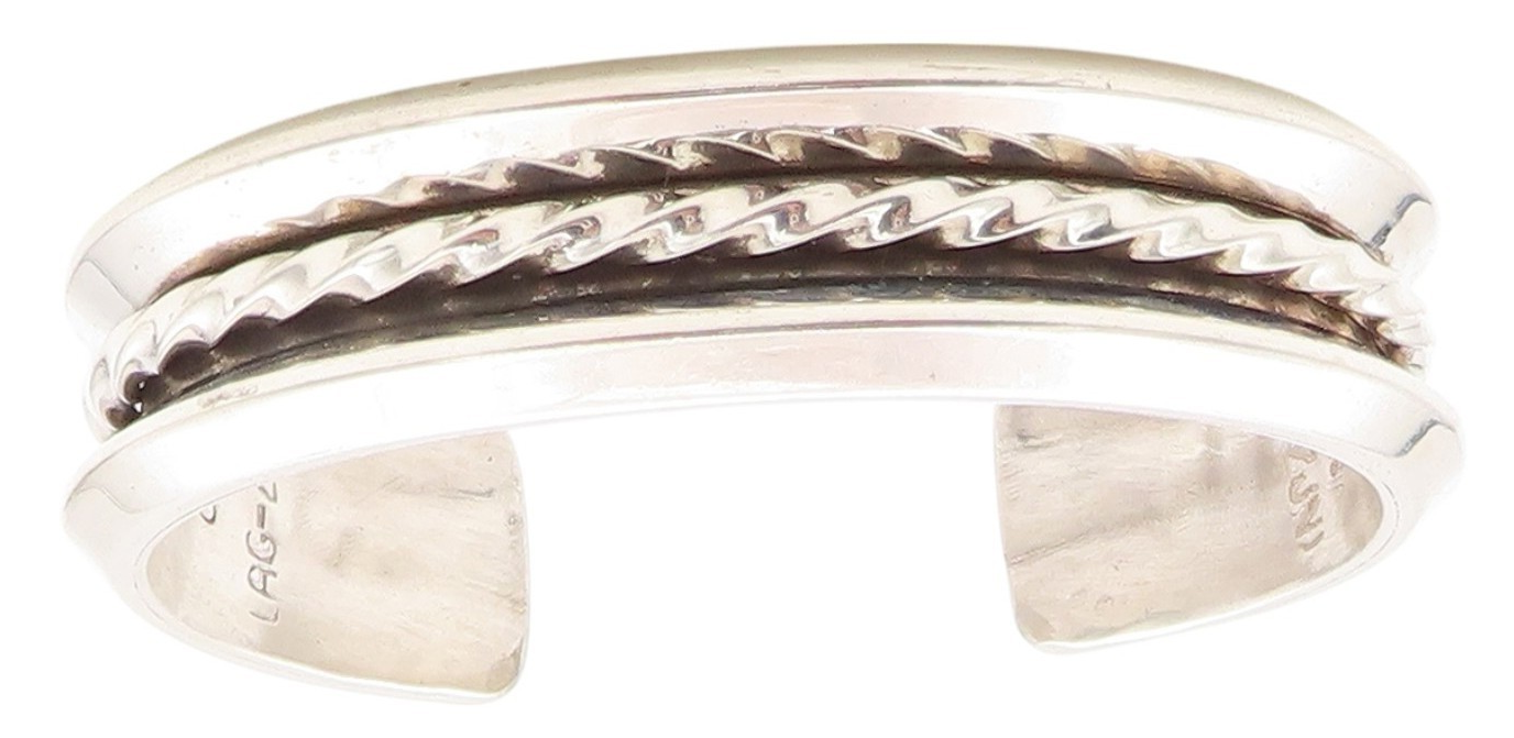 925 Sterling Silver Vintage Bracelet ZUNI Solid Twisted Rope Band Cuff  BT11228