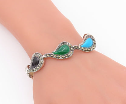 925 Silver Vintage Mother Of Pearl Turquoise & Multi Stone Bracelet BT3713