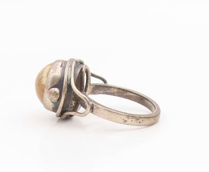 925 Sterling Silver Vintage Ring POLAND Cabochon Gemstone Band  Sz 5.5  RG35456