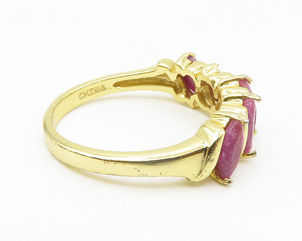 925 Sterling Silver  Ruby Gold Plated 5 Stone Shiny Band Ring Sz 8  RG14058