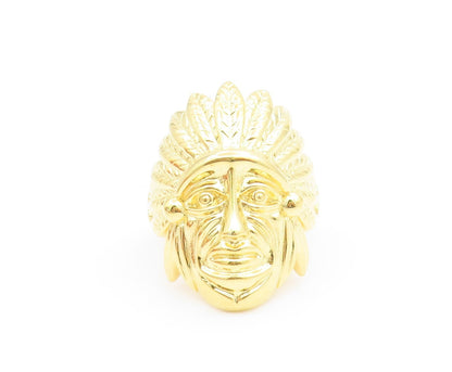 925 Sterling Silver Vintage Ring Gold Plated Native Chief  Sz 8.5  RG35291