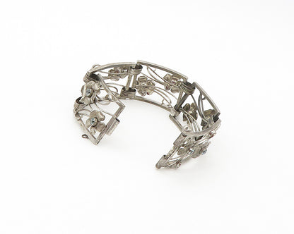 KARLAH & BLEICHER 925 Silver  Vintage Blue Topaz Floral Chain Bracelet  BT6697