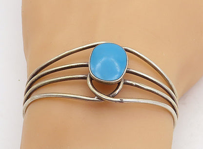 925 Sterling Silver  Vintage Turquoise Split Shank Shiny Cuff Bracelet  BT1687