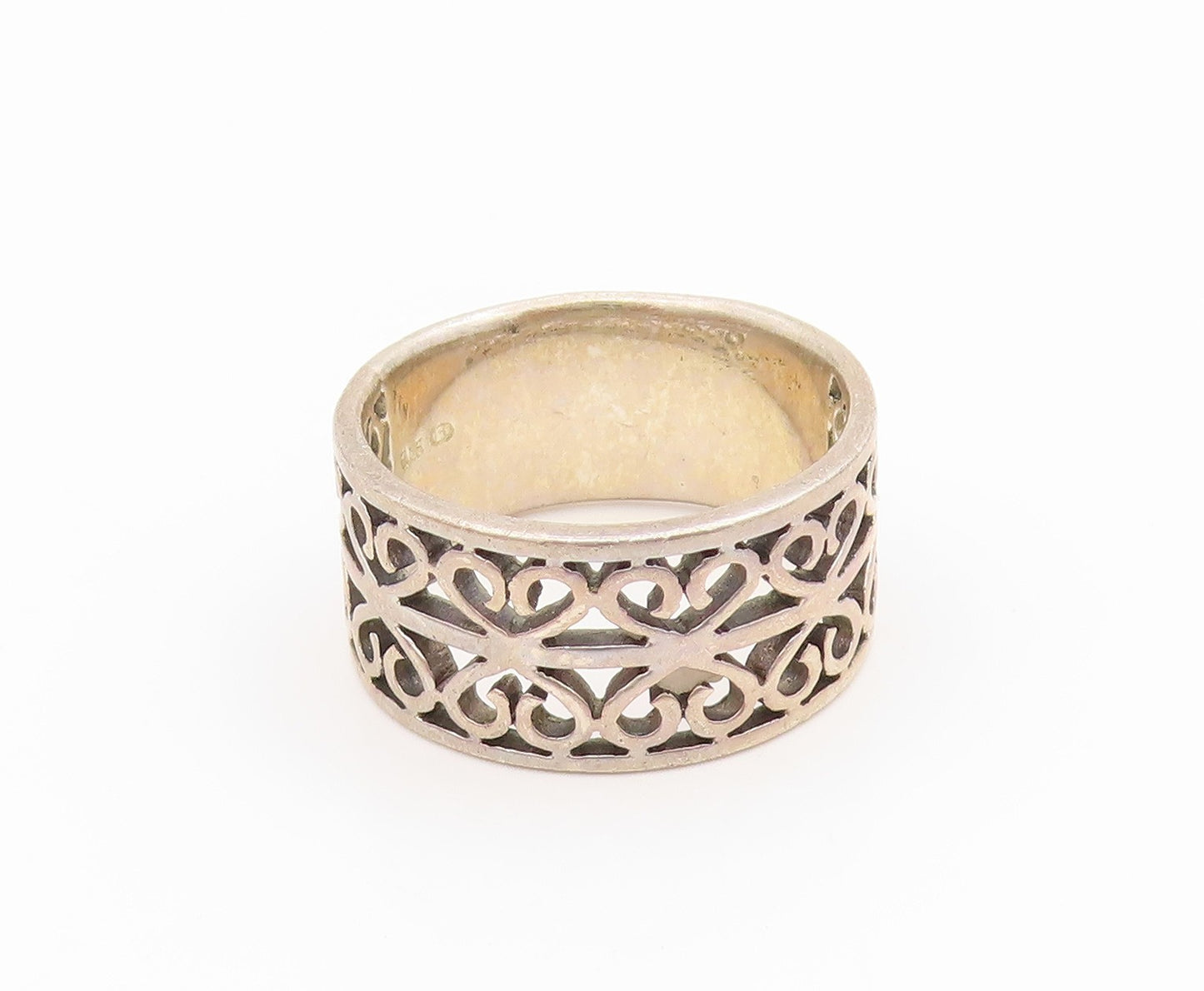 925 Sterling Silver Vintage Ring Intricate Open Scrollwork Band  Sz 8  RG34514