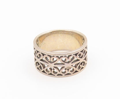 925 Sterling Silver Vintage Ring Intricate Open Scrollwork Band  Sz 8  RG34514
