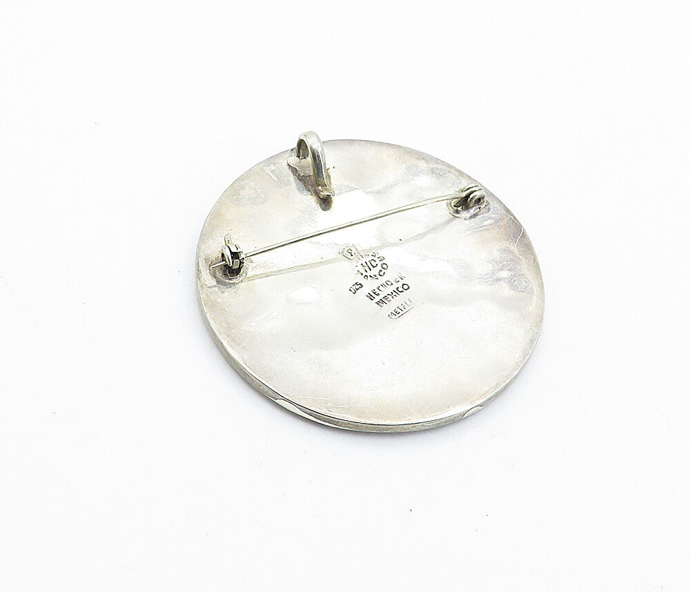 MEXICO 925 Sterling Silver  Vintage Jasper 2 Tone Pattern Brooch Pin  BP1570