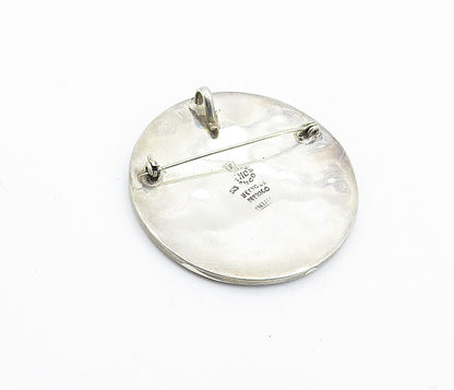MEXICO 925 Sterling Silver  Vintage Jasper 2 Tone Pattern Brooch Pin  BP1570