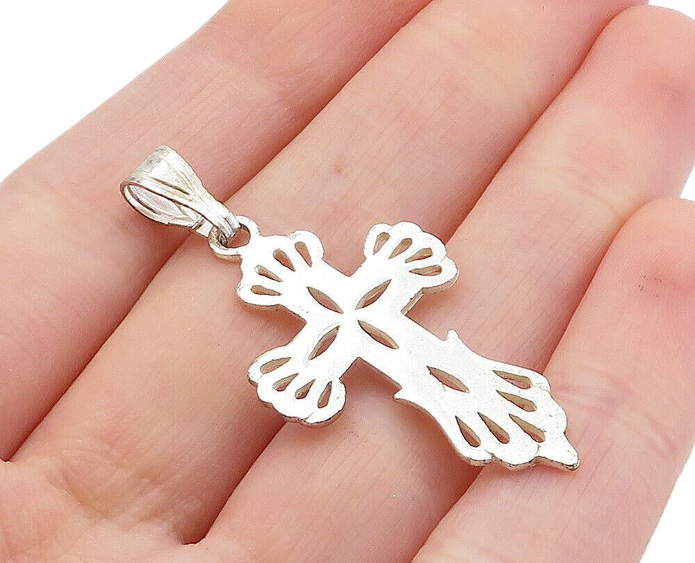 925 Sterling Silver  Vintage Cutout Design Religious Cross Pendant  PT4934