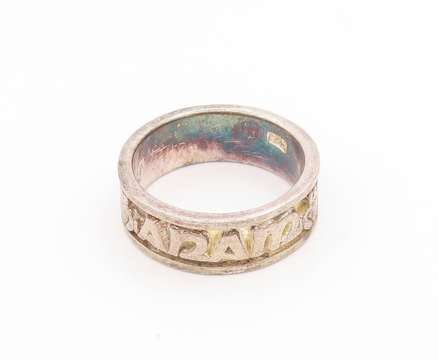 925 Sterling Silver Vintage Ring Embossed Text Statement Band  Sz 6  RG34508