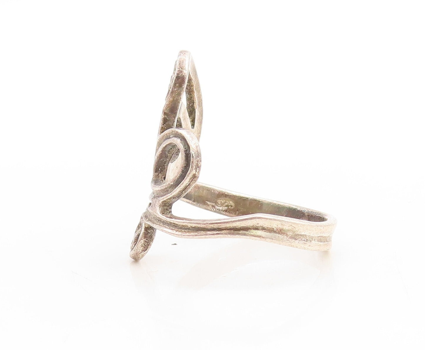 925 Sterling Silver Vintage Ring Dark Tone Swirly Design Cutout  Sz 9  RG31194