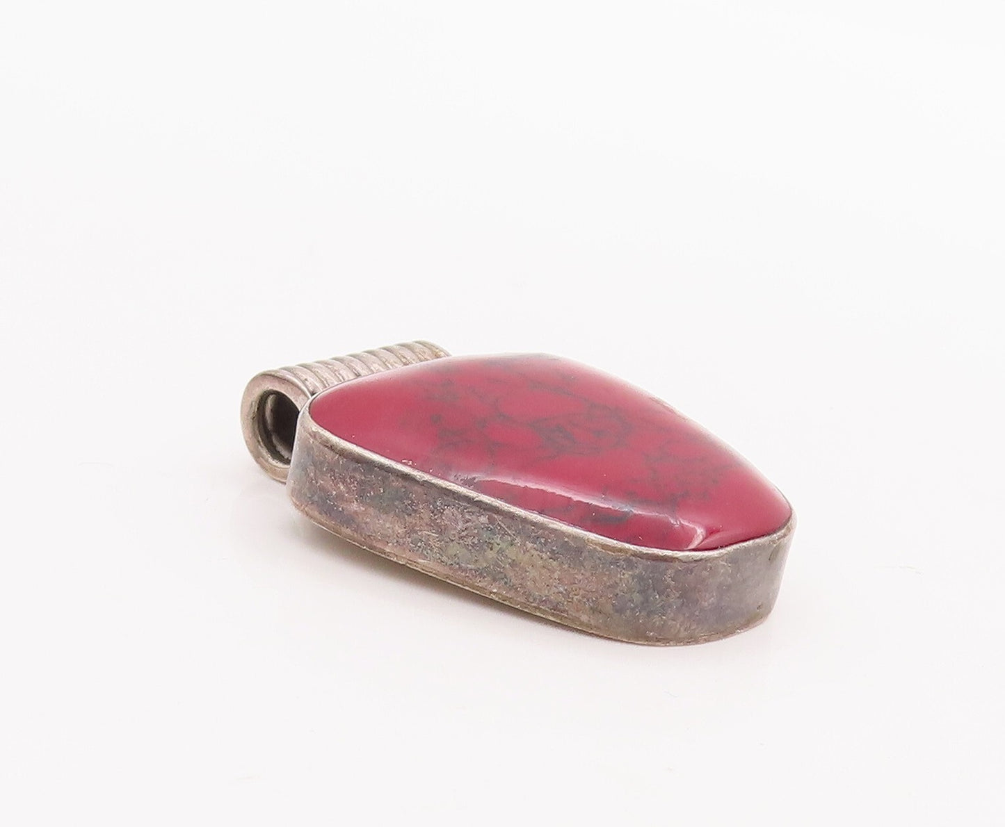 925 Sterling Silver Vintage Pendant MEXICO Minimalist Red Jasper  PT23354