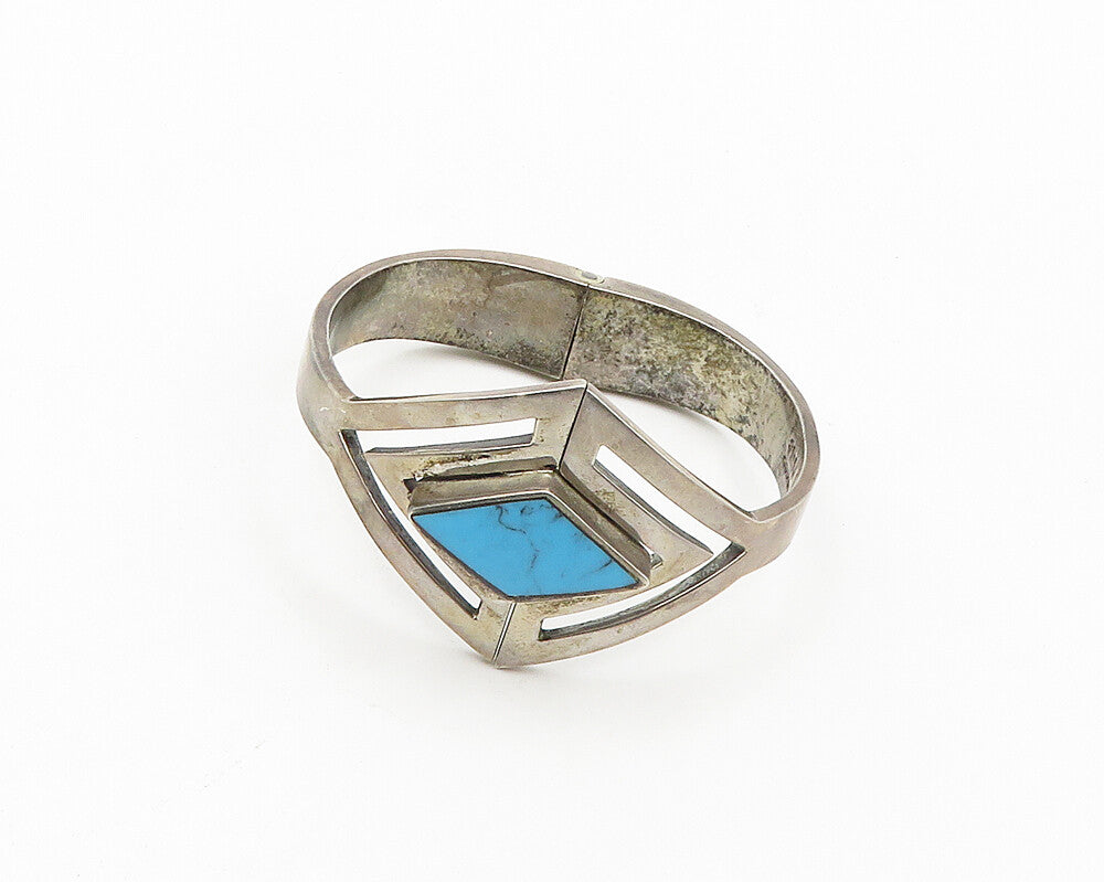 MEXICO 925 Silver  Vintage Diamond Shape Turquoise Bangle Bracelet  BT7731