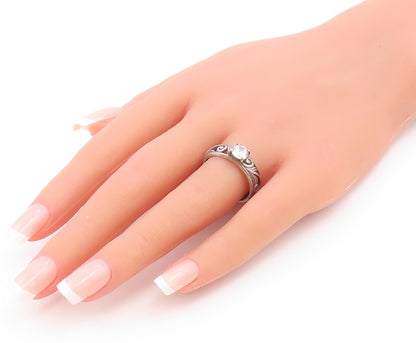 925 Sterling Silver Vintage Cubic Zirconia Swirl Vine Band Ring  Sz 8  RG20038